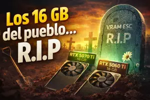 Miniatura TekNativo con el texto “Los 16 GB del pueblo… R.I.P” sobre fondo oscuro, aludiendo a la desaparición de las GPUs RTX 50 con 16 GB accesibles por la crisis de GDDR7.