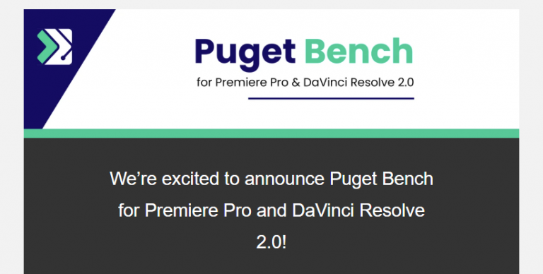Anuncio oficial de Puget Bench 2.0 para Premiere Pro y DaVinci Resolve publicado por Puget Systems