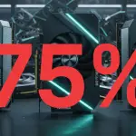 Tres tarjetas gráficas Nvidia RTX 50 destacadas, con un 75% grande y una gráfica de barras mostrando escasez en el fondo.