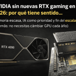 NVIDIA sin nuevas RTX gaming en 2026 ilustración con GPU y chip de memoria representando escasez y prioridad a IA
