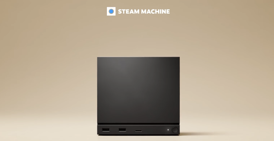 Steam Machine de Valve mostrada en imagen oficial, dispositivo de PC gaming compacto afectado por retrasos debido a la crisis de RAM en 2026